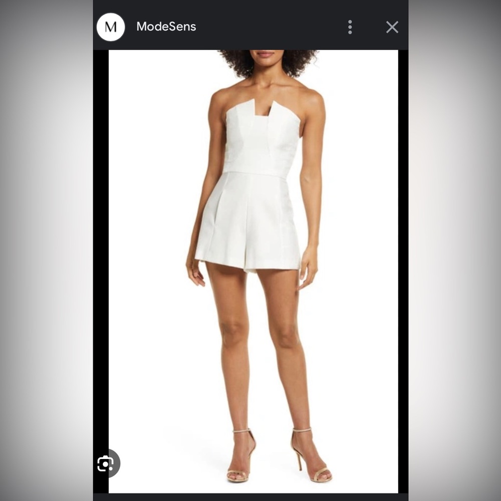 Black Halo Lena Strapless Cristal porcelain (white) short jumpsuit/romper